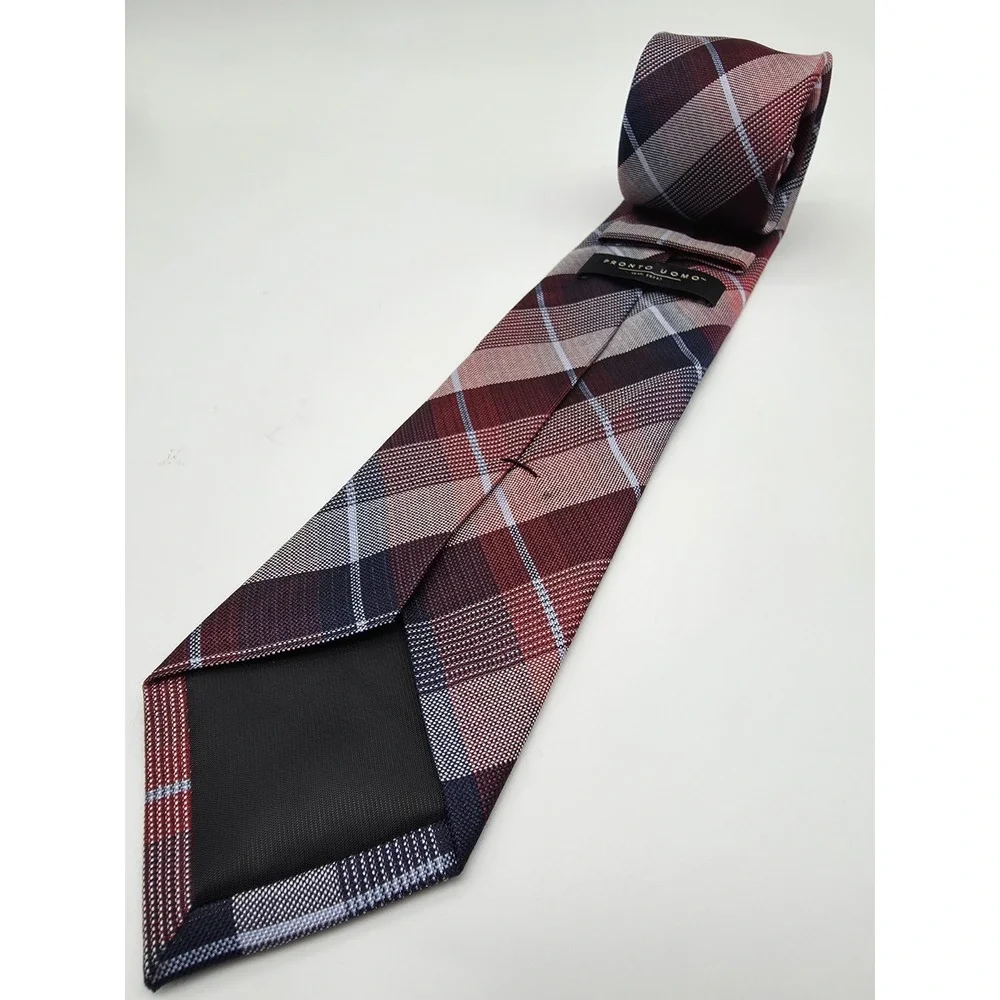 Pronto Uomo 100% Silk Red White Blue Plaid Men's Tie 58